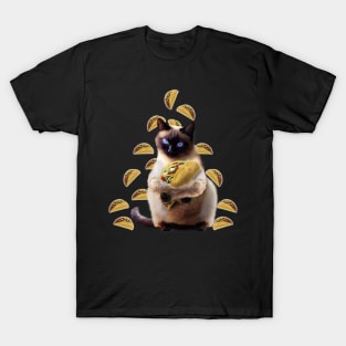 Siamese Cat Kitty Kitten Eating Taco Tacos, Funny Cute T-Shirt